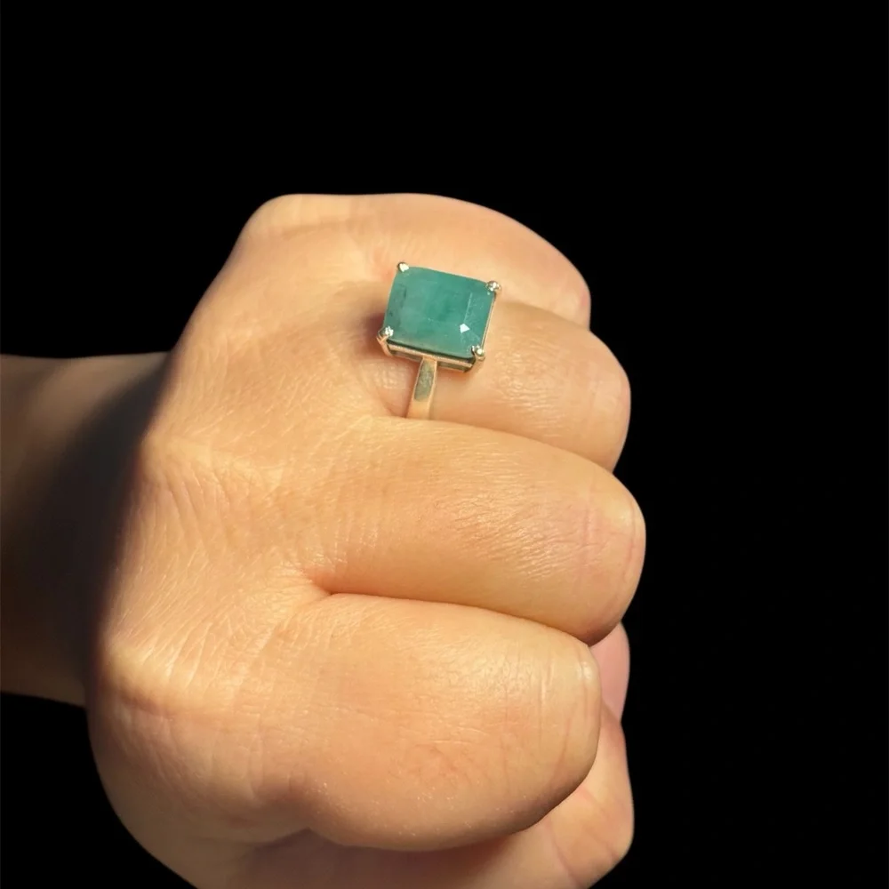 Pre-Owned 3.5ct Natural Emerald Ring 925 Sterling Silver Size 8